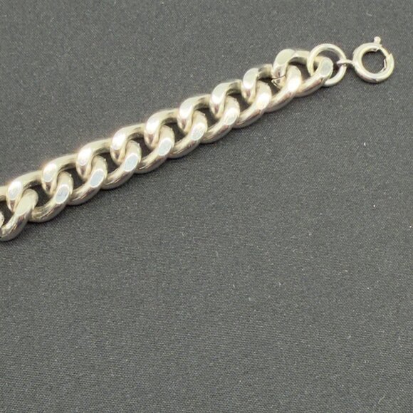 Vtg Celebrity NY Unisex Chunky Mens Bracelet Green Chip Curb Chain Silver Tone - Picture 4 of 10